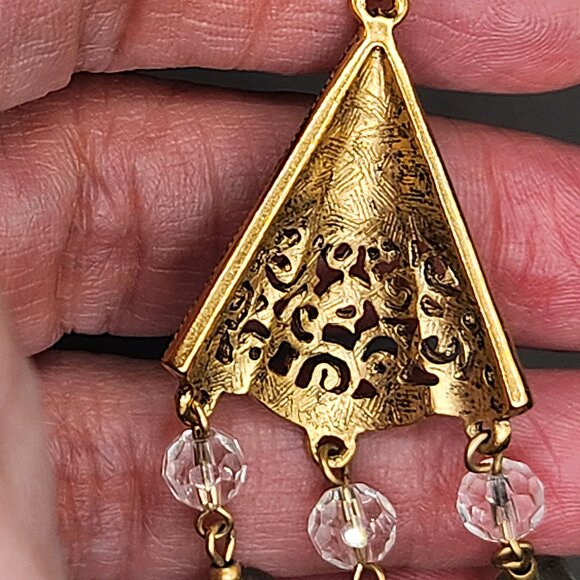 Filigree Crystal Bi-Cone Beaded Dangle Chandelier Earrings BoHo Green - Picture 8 of 11